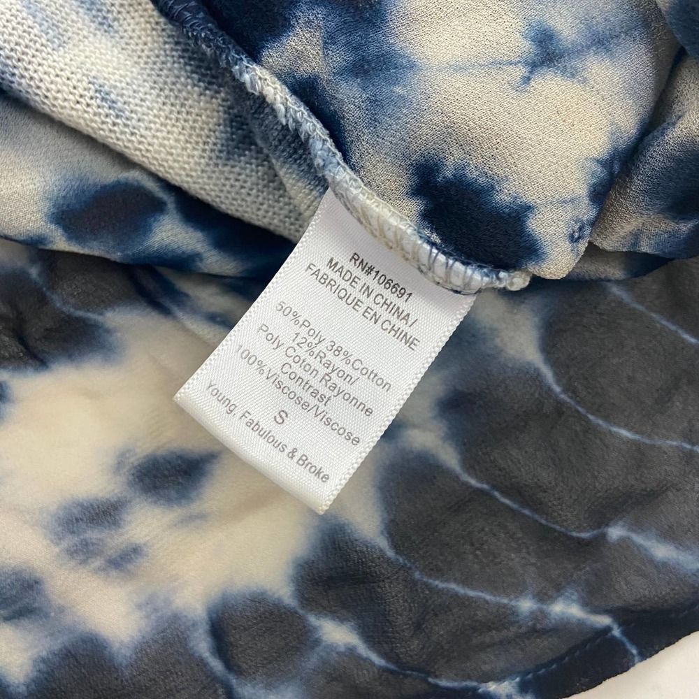 Young Fabulous & Broke Blue Gray ikat Tie Dye Britt Half Sleeve Top Womens S - Picture 6 of 8